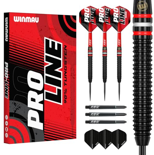 WINMAU Pro-Line Series Dartpfeile – 90% Tungsten Steeldarts | Profi Dart Pfeile Set mit Prism Flights & Schäften – Steeldart 21g, 22g, 23g, 24g, 25g & 26g – Dartpfeile Metallspitze Komplett Set