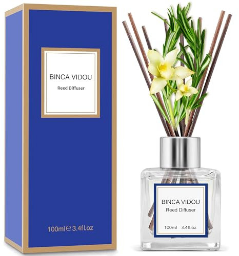 Binca Vidou Reed Diffuser Set - Mixed Fragrance of Bergamot, Vanilla, Lavender and Jasmine for Bedroom Living Room Office Essential Oil Diffuser for Stress Relief 100ml/3.4oz