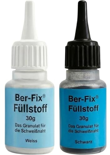 Ber-Fix Füllstoff Granulat schwarz/weiß 60g Schweißnaht Nachschub | Füllstoff CA-Granulat; Inhalt: 2x30g+Füllstoff; für Reparaturnaht und Materialaufbau; Einzelartikel.