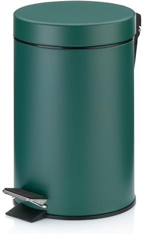 kela bidone per cosmetici verde 3l, bidone a pedale in metallo per il bagno, bidone per i rifiuti del bagno con contenitore interno e maniglia per il trasporto, MONACO, verde alpino opaco