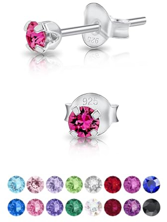 Pendientes de Botón Plata Ley 925 on Cristales Brillantes Multicolor - Pendientes Pequeños Plata 925 para Mujer - Punto de Luz Hipoalergénicos sin Niquel - Diámetro 3 mm