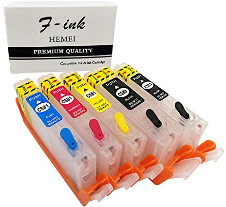 F-ink Leere nachfüllbare Tintenpatrone Ersatz für PGI-580XXL CLI-581XXL, funktioniert mit Pixma TR7550 TR8550 TS6150 TS6151 TS6250 TS9550 TS9551C TS705 TS6350 Druckern