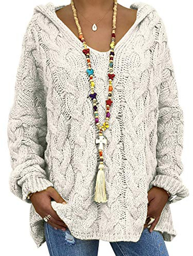 Grobstrickpullover Damen Grober Strickpullover Damen Oversize Stricken Pullover Strick Damen Zopfstrick Zopfmuster Strickpulli Damen Hoody Pullover Hoodie Damen Pullis Frauen Kapuzenpullover Beige 3XL