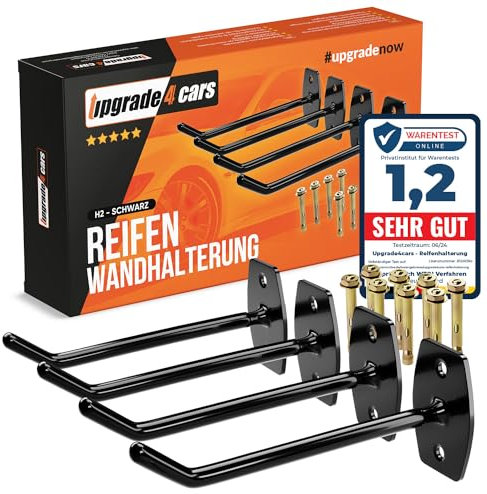 Upgrade4cars Porta Gomme Auto da Garage per 4 Pneumatici | Supporto Pneumatico da Muro | Appendi Ruote da Parete | Ganci per Appendere Pneumatici