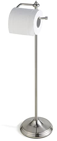 SunnyPoint Bathroom Free Standing Toilet Tissue Paper Roll Holder Stand with Reserve Function, Satin Nickel