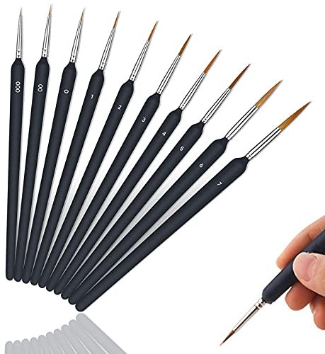 Pinselset Malen, 10 Stück Detail Acrylfarben Pinselset, Künstlerpinsel, Feine Detail Pinsel für Acrylfarben Wasserfarben Miniaturen und Nageldesign