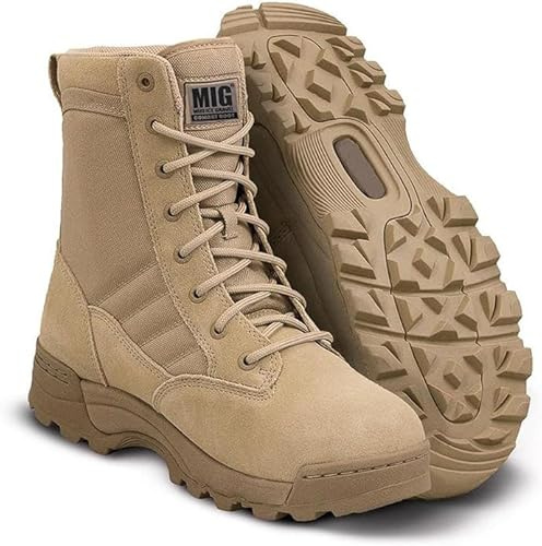 Mens MIG side zip & lace up Army Tactical Combat Boots (Sand, UK7)