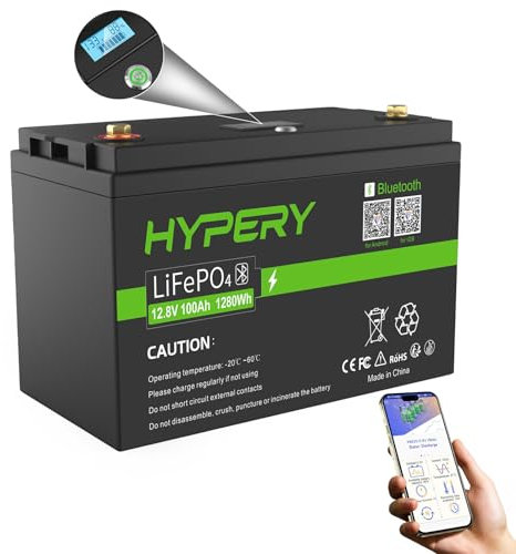 Smart 12V 100Ah LiFePO4 Batterie mit Bluetooth, LED-Display, Startschalter und BMS, perfekte Lithium Batterie für Wohnmobile, Golfwagen, Boote und Energiespeicher zu Hause