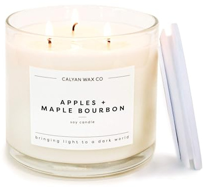 Calyan Wax Co. Apples & Maple Bourbon 3 Wick Scented Candle - 43 Hour Burn - Luxury 3 Wick Soy Candles - Non Toxic Soy Wax Candles - Long Lasting Large Glass Jar Candle for Home - 14.9oz