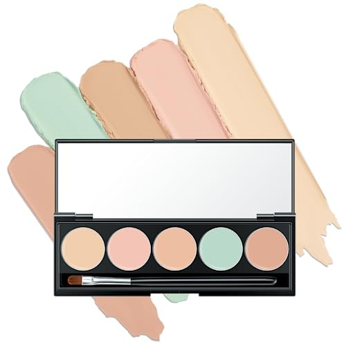 FALOCUTUS 5 Colors Correcting Concealer Palette with Makeup Brush,Full Coverage and Long Lasting Neutralizing Cream Color Corrector,Conceals Blemishes,Redness and Dark Circles.#1