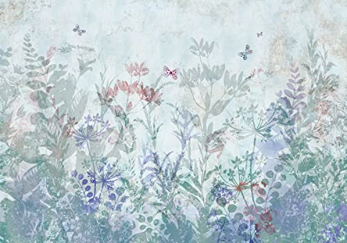 decomonkey Premium Fototapete Blumen Wiese 350x256 cm Tapete Fototapeten Vlies Tapeten Vliestapete Wandtapete Moderne Wand Wandbild Schlafzimmer Wohnzimmer Pflanzen Motiv Romantik Natur Grün Türkis