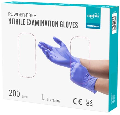 EUROPAPA® 200x Einweghandschuhe Nitrilhandschuhe puderfrei Untersuchungshandschuhe EN455 EN374 latexfrei Einmalhandschuhe Handschuhe in Gr. S, M, L & XL verfügbar (L, Lila)