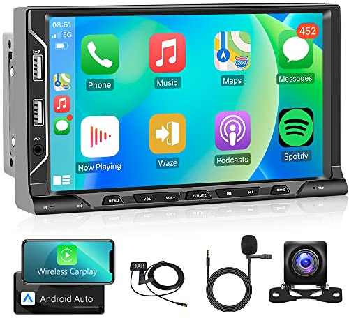 Android 13 Autoradio 2 Din mit DAB/DAB+ Adapter Wireless Apple Carplay Android Auto GPS Navi WiFi 7 Zoll Autoradio mit Mirror Link Bluetooth FM/RDS/DAB/6 USB/AUX/TF/DVR Lenkradsteuerung Rückfahrkamera
