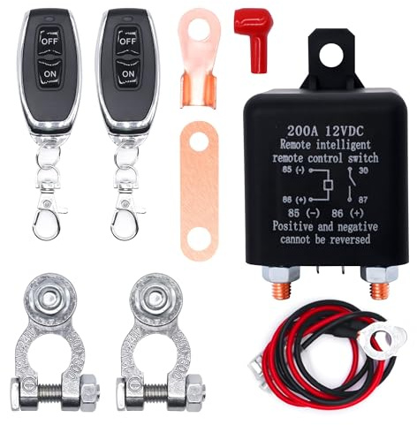 HISports Batterietrennschalter DC 12V 200A, Funkschalter Set mit Fernbedienung, Autobatterieschalter, Batterie Trennschalter für Automobile，Hauptschalter für Wasserpumpe, Batterie Trennrelais