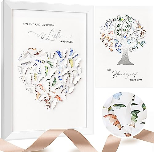 FORMIZON Geldgeschenk Bilderrahmen, Personalisiertes Geldgeschenk Hochzeit, Hochzeitsgeschenke für Brautpaar, Holzrahmen, mit 2 A4 Poster, Verpackung