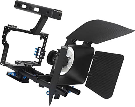 SLR Camera Cage with Follow Focus Adjustable Matte Box Protection Cover,Shoulder Rig Kit with 1/4 in,3/8 in Threaded Hole,for Sony A7S A7 A7R A7RII A7SII