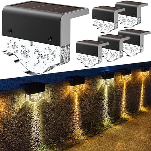AGOTD Solarlampen für Außen Garten, 6 Stück Wasserdichte Solar Lampe für Garten dekoration, Wandleuchte Solarleuchten Zaun Licht mit 2 Modi Warmweiß/Bernstein für Terrasse Garten Stufen Treppen Zäune