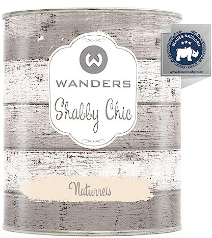 Wanders Shabby Chic Peinture à la craie 750 ml – Riz naturel/beige très clair – Peinture pour meubles de cuisine et meubles de cuisine sans ponçage – Peinture à la chaux pour bois et plus encore –