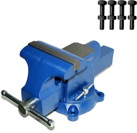 PPUMP Schraubstock, 15,2 cm, Backenbreite 14,9 cm, Backenöffnung, sicherer Halt mit 360° drehbarem Sockel, Drehfuß, montiert mit einer Kombination aus robustem Gusseisen und Stahl, Blau