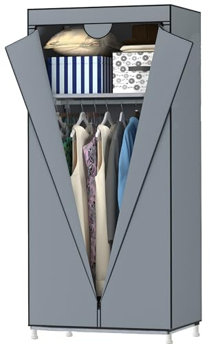 Retoo Kleiderschrank Aus Stoff, Stoffkleiderschrank, Faltschrank, Reißverschluß, Stoff, Kleiderständer, Aufbewahrung für Taschen, Spielzeug,Schuhe Graue, Farbe
