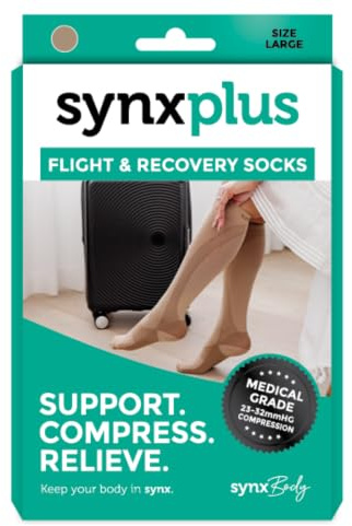 SynxBody Flight Kompressionsstrümpfe – Diese Flugsocken verhindern tiefe Venenthrombose (DVT) während und nach dem Flug