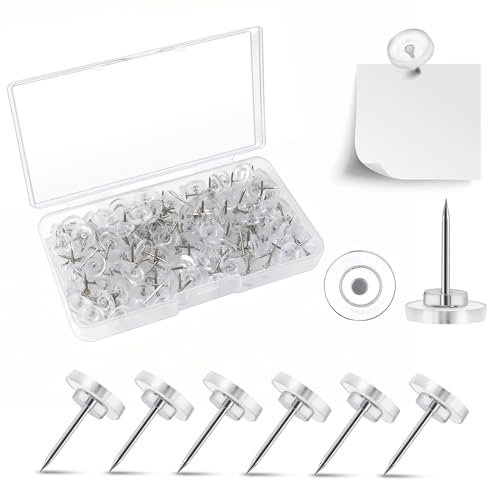 Redamancy 150 Stück Transparente Reiszwecken, 16mm Reißzwecken, Reißnägel Flacher Kopf, Pinnadeln, Pinnwandnadeln mit Kunststoffbox für Korkplatte, Landkarte, Fotos, Haus, Handwerke