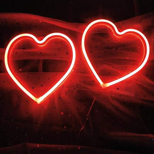 2 Stück Rot LED Herz Schilder batteriebetrieben Neon-Herz, Valentinstag Liebe Lampe für Hochzeit Mädchen Frauen Zimmer Wanddekoration, Weihnachten Valentinstag Geschenke für Ehefrauen,7,8 x 8,2 Zoll