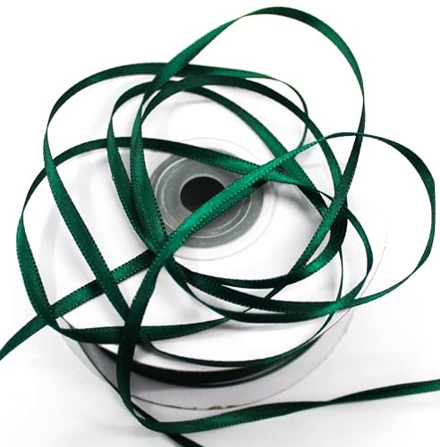 CaPiSo 100m Doppelseitig 3mm Satinband Glänzend Premium-Qualität Satin Schleifenband Fließend schmales Dekoband Geschenkband doppelseitig (Dunkelgrün, 100m3mm)