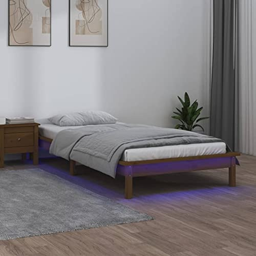 ZQQLVOO Bettgestell Familienbett Palettenbett Massivholzbett mit LED-Beleuchtung Honigbraun 100x200 cm Geeignet für Familienzimmer