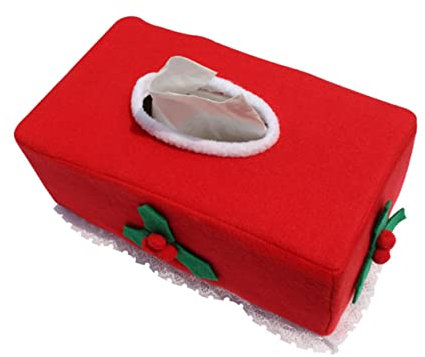 WOONEKY Weihnachtstaschentuchbox aus Filz mit Handgefertigtem Weihnachtsfrüchtemotiv in Rot Praktische Taschentuchhalter Dekoration für Weihnachten und Festliche Räume