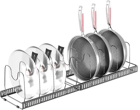 Zanfqvo Porta Coperchi Pentole, Organizer Padelle con 10 Scomparti Regolabili, Porta Padelle Salvaspazio, Portacoperchi Allungabile, Contenitore da Cucina per padelle, coperchi e Piatti