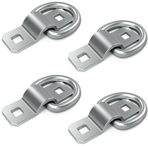 Kdtoll Lot de 4 œillets d'arrimage pour remorque - Charge maximale : 300 kg - Anneaux d'arrimage en D en acier galvanisé - Œillets de fixation pour sécuriser le chargement de camion, bateau, voiture,