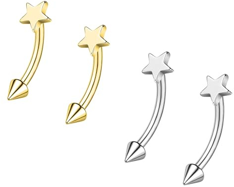 ZS 2 par internt gängade ögonbrynsringar, 16 g rostfritt stål spik helix daith tragus örhängen mage läppkropp piercing smycken för känslig hud kvinnor män, L:8mm, Metall, Ingen ädelsten