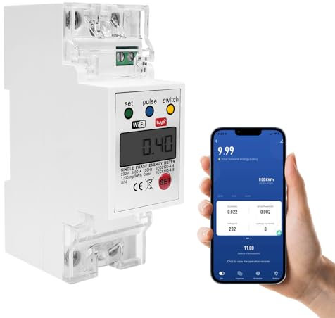 Contatore elettrico a 1 fase, contatore di energia digitale tuya wifi, 230 V 80 A, contatore di corrente alternata KWh, amperometro voltmetro Din, tipo chiuso CT (1P-db-wifi)