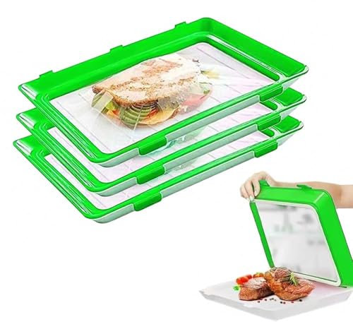 WJUAN Frischhaltetablett, Vakuum 3 Stück Frischhaltetablett mit Elastischer Folie, Wiederverwendbares Einmachtablett, Frischefach, Erhaltung Frische，（Elastische Membran Austauschbar）