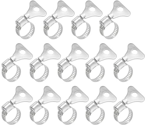 sourcing map 14Pcs Stainless Steel Hose Clamps Worm Gear Hose Clamp, 10-16mm (3/8 to 5/8) Adjustable Thumb Screw Key Type Clamps Fuel Line Clamps 8mm Bandwidth for Plumbing, Automotive