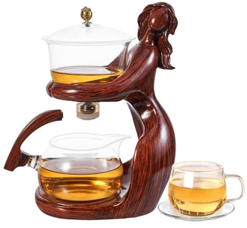 Lazy Kungfu Teapot Set, Glass Teapot Set with Tea Strainer, Glass Teapot Set, Semi-Automatic Meeting Tea Maker with Tea Strainer and Lid, Lazy Person, Glass, Tea Serving Set, Guest Meeting