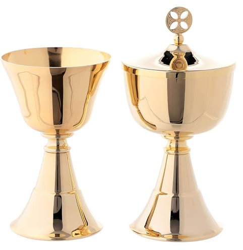Holyart Calice et ciboire Simples de Voyage Laiton doré 24k, Calice