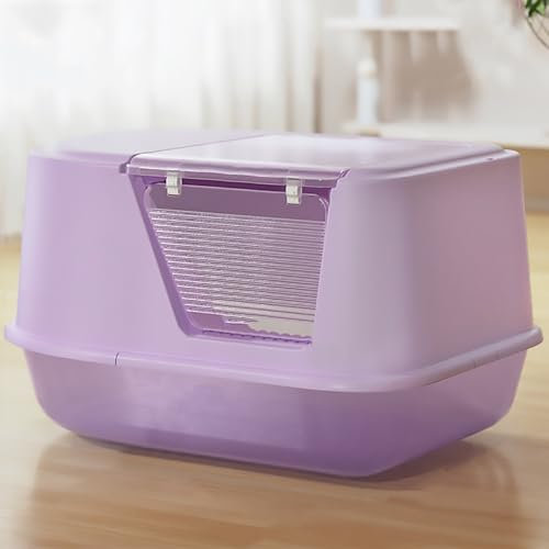 Inodoro antisalpicaduras para gatos, caja de arena cerrada para gatos, contenedor portátil para arena para gatos, diseño abatible, panel translúcido (verde)