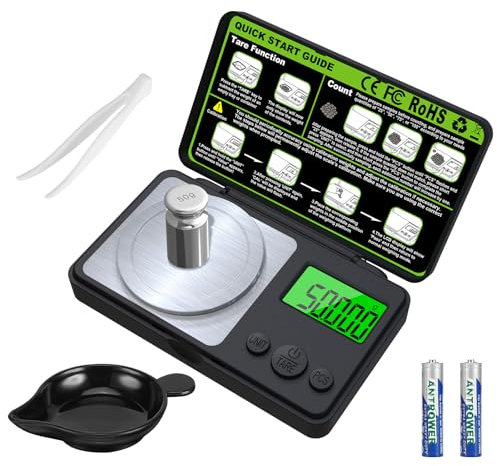 Feinwaage, 50g/0.001g Hochpräzise Milligramm-Waage, Electronische Digitalwaage mit LCD Display, mit Cal-Gewicht, Pinzette, Tray und Schaufel, Digitalwaage zum Wiegen von Pulvern, Schmuck, Medizin