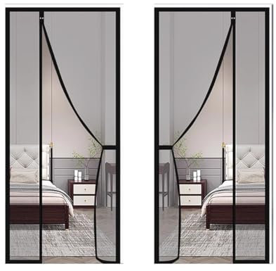 Magnétique Moustiquaire Porte noir 95x190cm Automatique Rideau Moustiquaire à Fermeture Aimantée, Kit d'Installation Complet, Punaises et Bande Adhésive Inclus