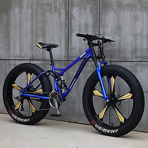 26 Zoll Mountainbikes, Fat Tire Mountain Trail Bike für Erwachsene, 27 Gang Fahrrad, Rahmen aus Kohlenstoffstahl mit Vollfederung und Doppelscheibenbremse, Mountain Snow Beach Bikes mit 4,0 Zoll dic