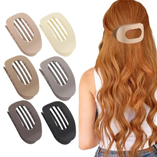 GWAWG Flache Haarspangen für Damen, gebogenes Design, neutrale Farbe, matt, flache Haarspangen zum Liegen, starker Halt, Haarschmuck für Damen und Mädchen, 6 Stück