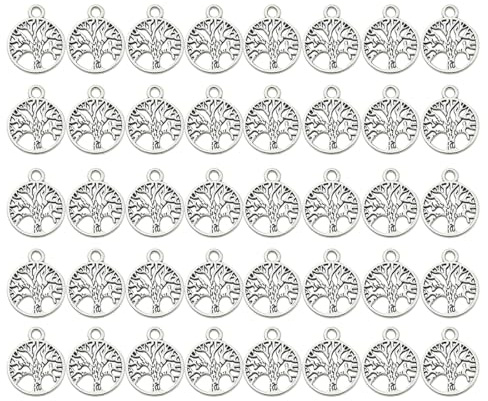 50 Pezzi Albero della Vita Ciondoli Ciondolo in Acciaio Inossidabile Metallo Piatto Ciondoli Ciondolo a Forma di Albero