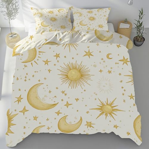 Meugesoi Sonne Mond Stern Bettbezug 135x200 cm 3-Teilig Mystery Celestial Bettwäsche Mikrofaser Weich Atmungsaktiv, Bettwäsche Set mit 2 Kissenbezüge 80x80 cm mit Reißverschluss