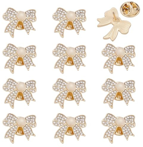 PH PandaHall 12 Stück Kristall Schleife Brosche Funkelnde Strass Schleifenbrosche Goldene Strassbrosche aus Metalllegierung Schleifenförmige Anstecknadel mit Verschluss für Damen Kleidung Hochzeits