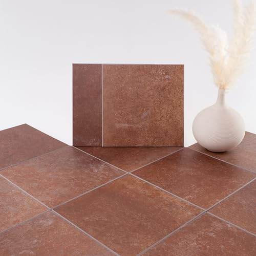 W&S 24-Sheets Red Brown Peel and Stick Floor Tile, Peel and Stick Backsplash Tile for Kitchen, Self Adhesive Faux Stone Flooring DIY for Living Room, RV, Bathroom Accent Wall