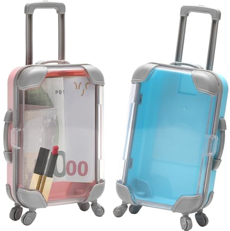 HENGBIRD 2 Pcs Mini Koffer Geschenkbox,Reisegutschein Geschenk Verpacken mit Rollen und Griff, Mini Koffer Geschenkbox für Urlaubskasse & Reisegutschein, für Geburtstag Hochzeitkann Als Sparschwein