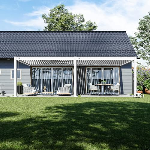Gazebo Pergola, 4 x 8 m, copertura per terrazza con tetto lamellare, regolabile, Hardtop, impermeabile, stabile, in alluminio, completamente in alluminio, colore: bianco