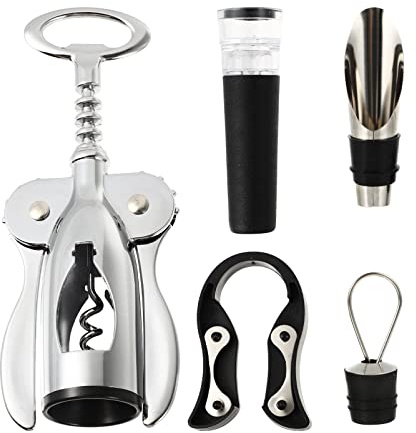 KOCKSHION 1 juego Abridor de Botellas de Vino y Cerveza Inoxidable con Sacacorchos Juego de Abridor Cortador Tapón de Vacío Vertedor
